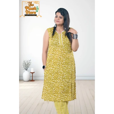 Pure Cotton  two Piece Kurti Pant Set for Women