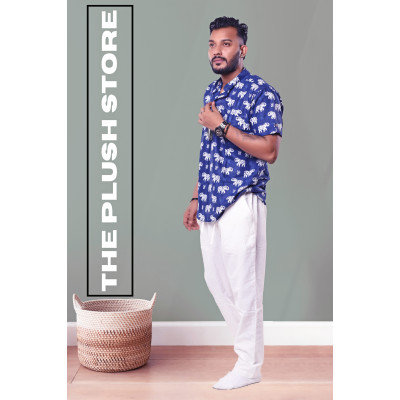 Pure Cotton Blue Printed Semi casual Shirt with white Gajraj Print For Men