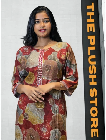 2-Piece Kurti Pant Co-ord  Set For Women in maroon colour  2-Piece Kurti Pant Co-ord  Set For Women in maroon colour data-sizes=