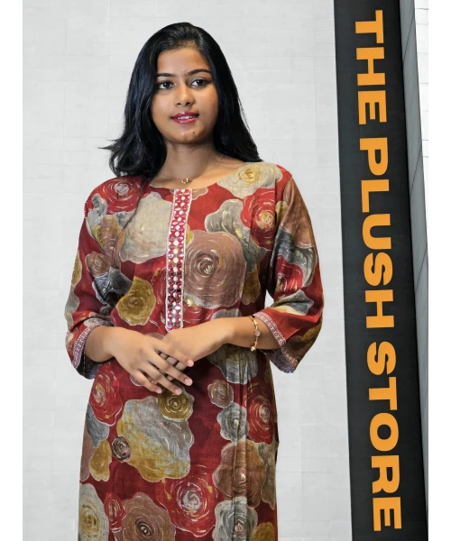 2-Piece Kurti Pant Co-ord  Set For Women in maroon colour