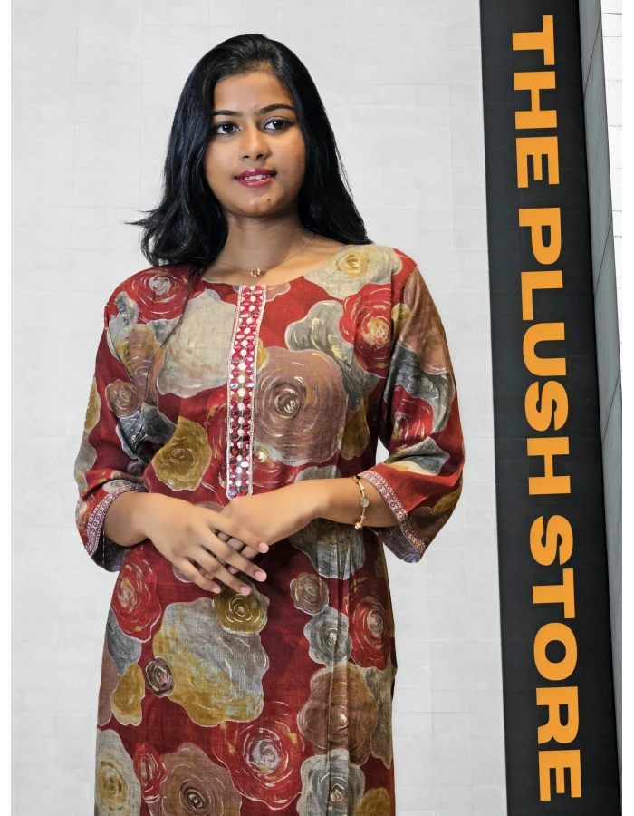 2-Piece Kurti Pant Co-ord  Set For Women in maroon colour