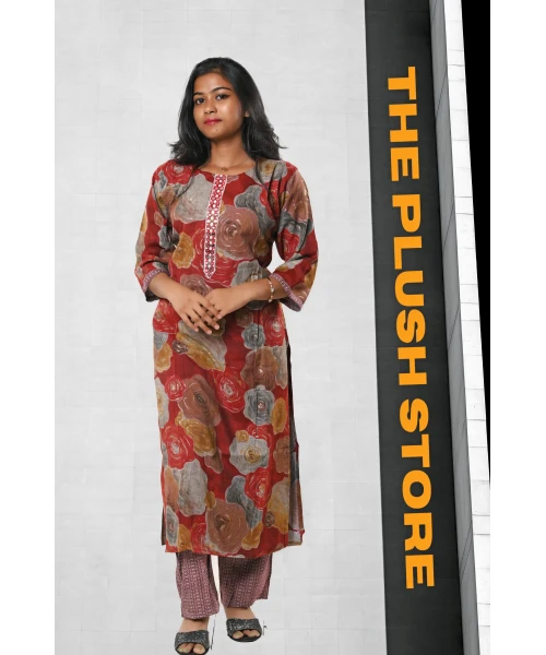 2-Piece Kurti Pant Co-ord  Set For Women in maroon colour