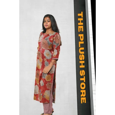 2-Piece Kurti Pant Co-ord  Set For Women in maroon colour