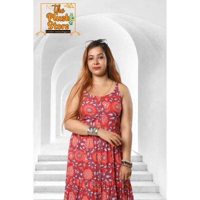 A model wearing Pure Cotton Spaghetti Long dress for Women A model wearing Pure Cotton Spaghetti Long dress for Women