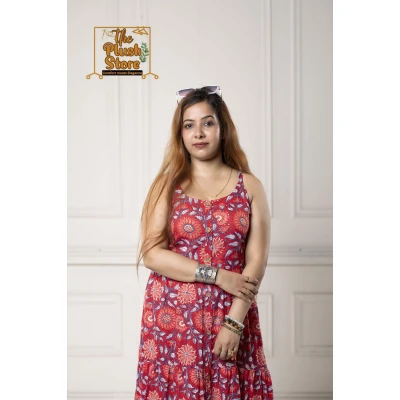 A model wearing Pure Cotton Spaghetti Long dress for Women A model wearing Pure Cotton Spaghetti Long dress for Women