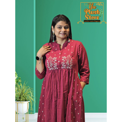 Cotton-Linen 2 Piece Kurti Palazzo Set with Embroidery work For Women