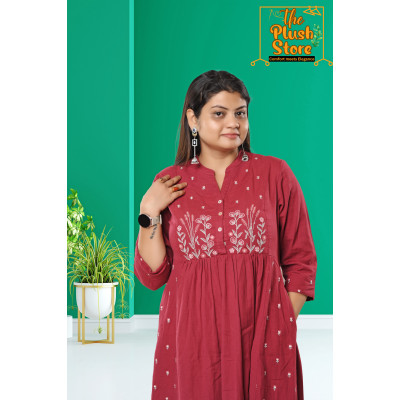 Cotton-Linen 2 Piece Kurti Palazzo Set with Embroidery work For Women