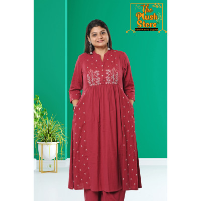 Cotton-Linen 2 Piece Kurti Palazzo Set with Embroidery work For Women