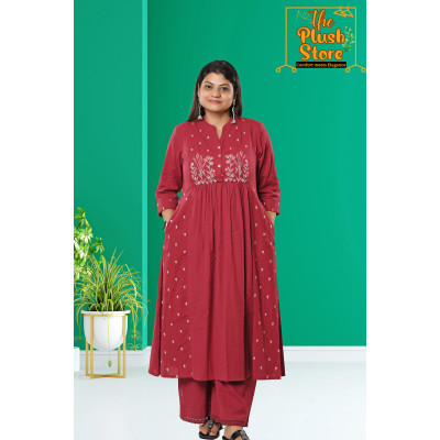 Cotton-Linen 2 Piece Kurti Palazzo Set with Embroidery work For Women