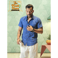 Blue Zigzag Printed Pure Cotton Shirt For Men