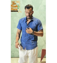 Blue Zigzag Printed Pure Cotton Shirt For Men