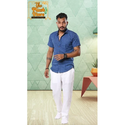 Blue Zigzag Printed Pure Cotton Shirt For Men