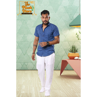 Blue Zigzag Printed Pure Cotton Shirt For Men