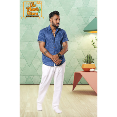 Blue Zigzag Printed Pure Cotton Shirt For Men