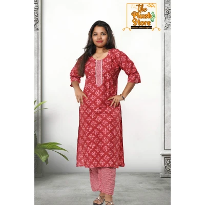 2-Piece Kurti Pant Co-ord  Set For Women in maroon-colour