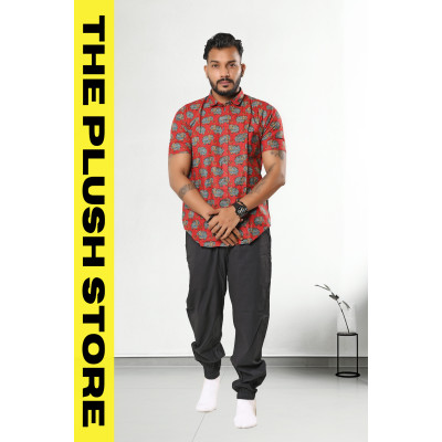 Pure Cotton Rust Half Shirt With Gajraj Print For Men