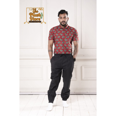 Pure Cotton Rust Half Shirt With Gajraj Print For Men