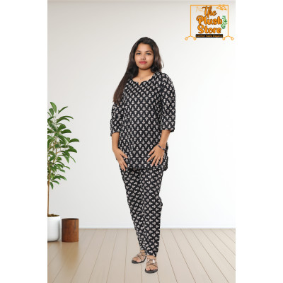 Pure Cotton Black Printed Co-ord Set For Women