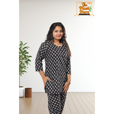 Pure Cotton Black Printed Co-ord Set For Women