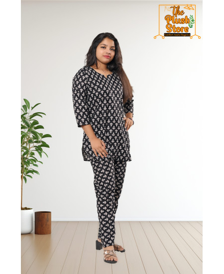 Pure Cotton Black Printed Co-ord Set For Women