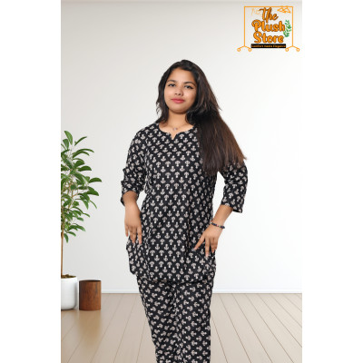 Pure Cotton Black Printed Co-ord Set For Women