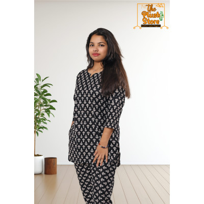 Pure Cotton Black Printed Co-ord Set For Women