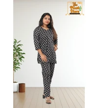 Pure Cotton Black Printed Co-ord Set For Women