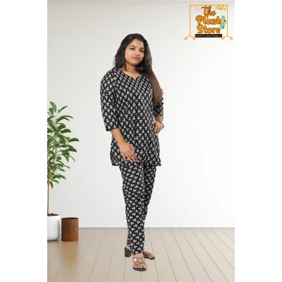Pure Cotton Black Printed Co-ord Set For Women