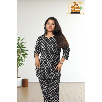 Pure Cotton Black Printed Co-ord Set For Women