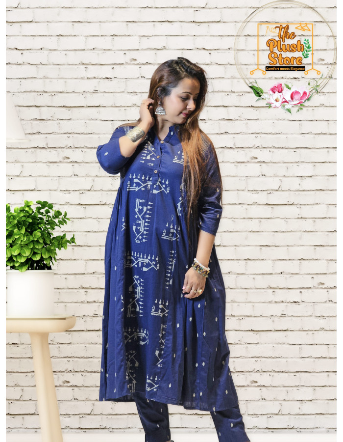 Cotton-Linen 2 Piece Hand Woven Kurti Palazzo Set For Women Cotton-Linen 2 Piece Hand Woven Kurti Palazzo Set For Women