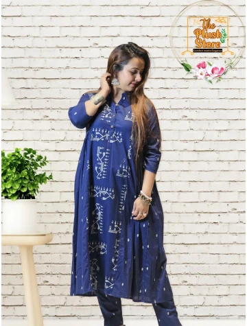 Cotton-Linen 2 Piece Hand Woven Kurti Palazzo Set For Women  Cotton-Linen 2 Piece Hand Woven Kurti Palazzo Set For Women data-sizes=