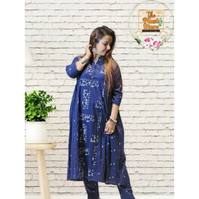 Cotton-Linen 2 Piece Hand Woven Kurti Palazzo Set For Women