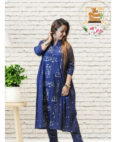 Cotton-Linen 2 Piece Hand Woven Kurti Palazzo Set For Women