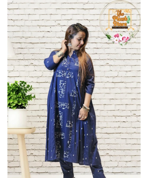 Cotton-Linen 2 Piece Hand Woven Kurti Palazzo Set For Women