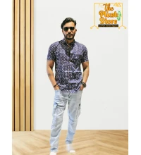 Blue Printed Pure Cotton Shirt For Men