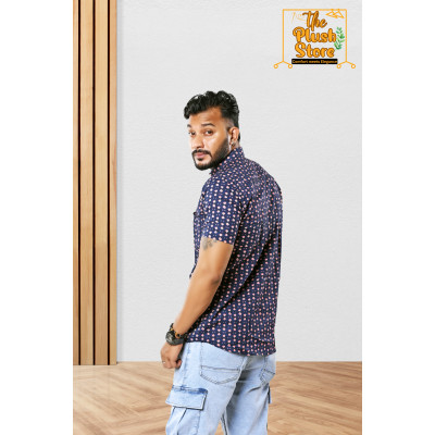 Blue Printed Pure Cotton Shirt For Men
