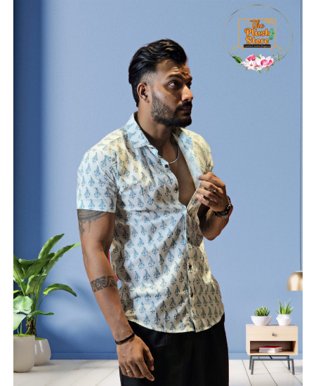 Pure Cotton White Printed Shirt for Men