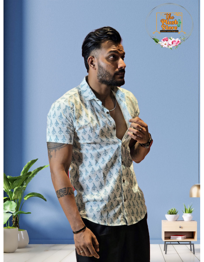 Pure Cotton White Printed Shirt for Men