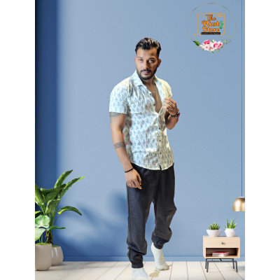 Pure Cotton White Printed Shirt for Men