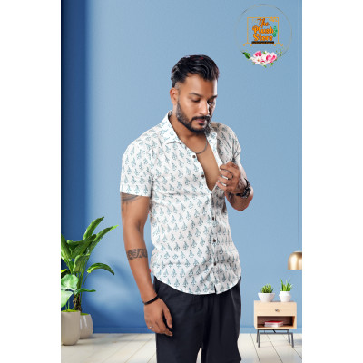 Pure Cotton White Printed Shirt for Men