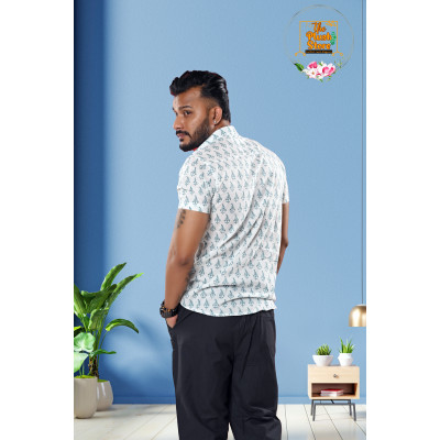 Pure Cotton White Printed Shirt for Men