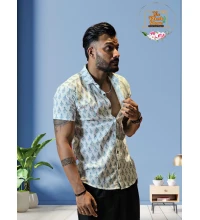 Pure Cotton White Printed Shirt for Men
