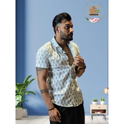 Pure Cotton White Printed Shirt for Men