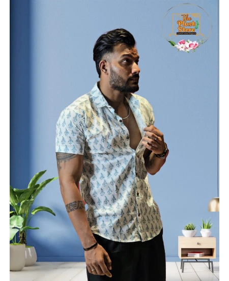 Pure Cotton White Printed Shirt for Men