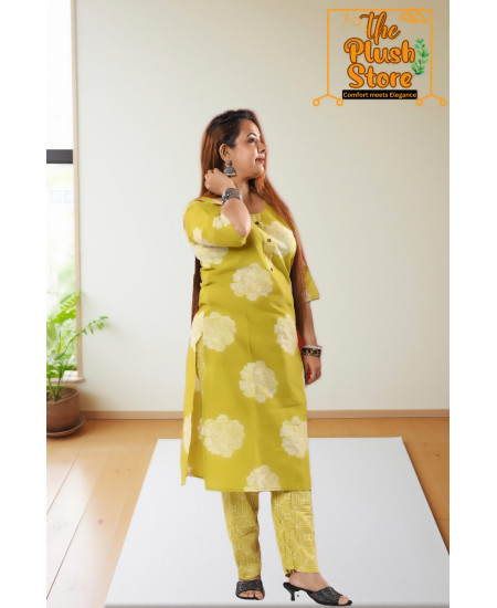 Pure Cotton Kurti Pant Set For women in olive green colour