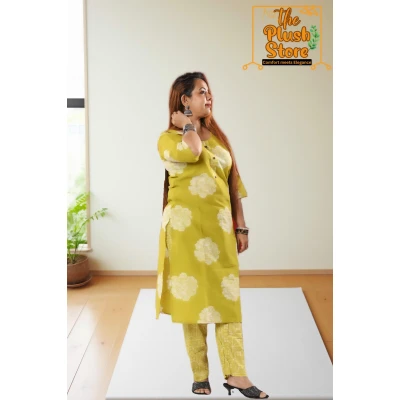 Pure Cotton Kurti Pant Set For women in olive green colour