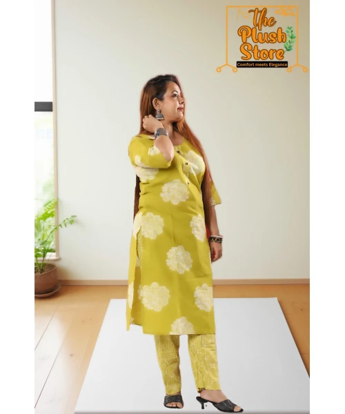 Pure Cotton Kurti Pant Set For women in olive green colour