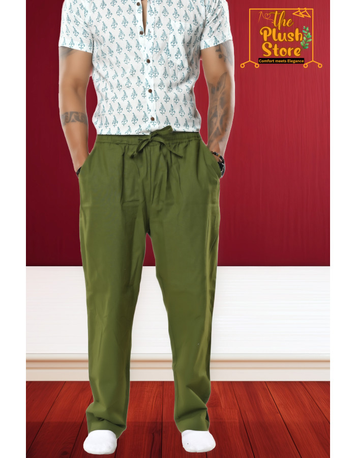 Pure Linen Green Full Casual Trouser For Men Pure Linen Green Full Casual Trouser For Men