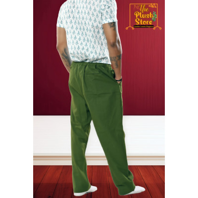 Pure Linen Green Full Casual Trouser For Men