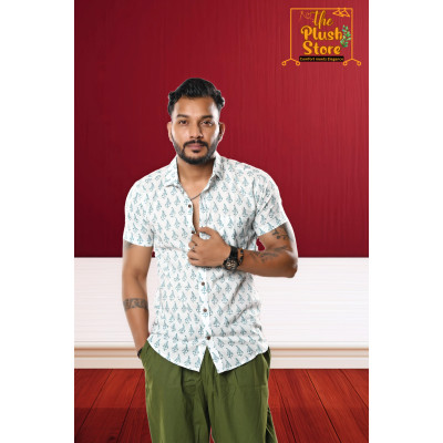 Pure Cotton White block Printed Shirt for Men